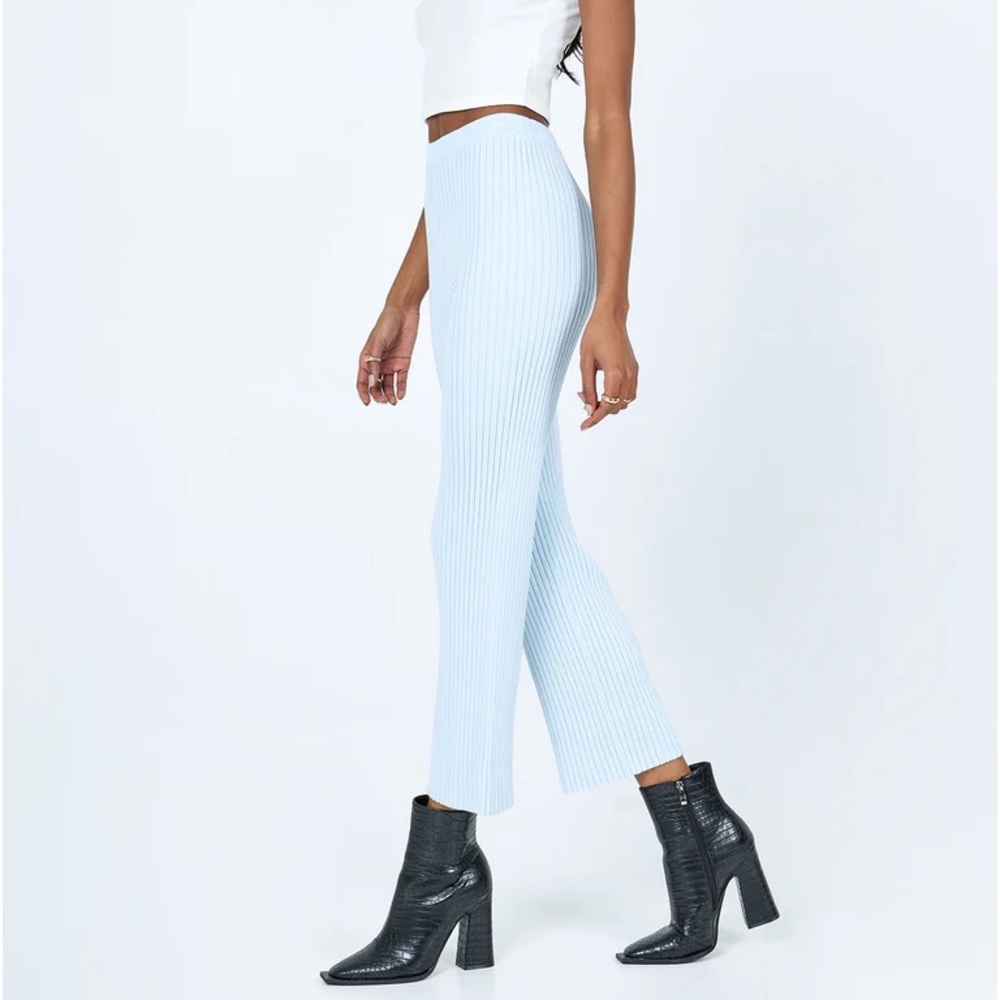 Princess Polly GINNY RIBBED KNIT PANTS BLUE